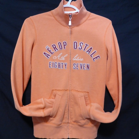 Aeropostale zip sweatshirt with collar, orange, s